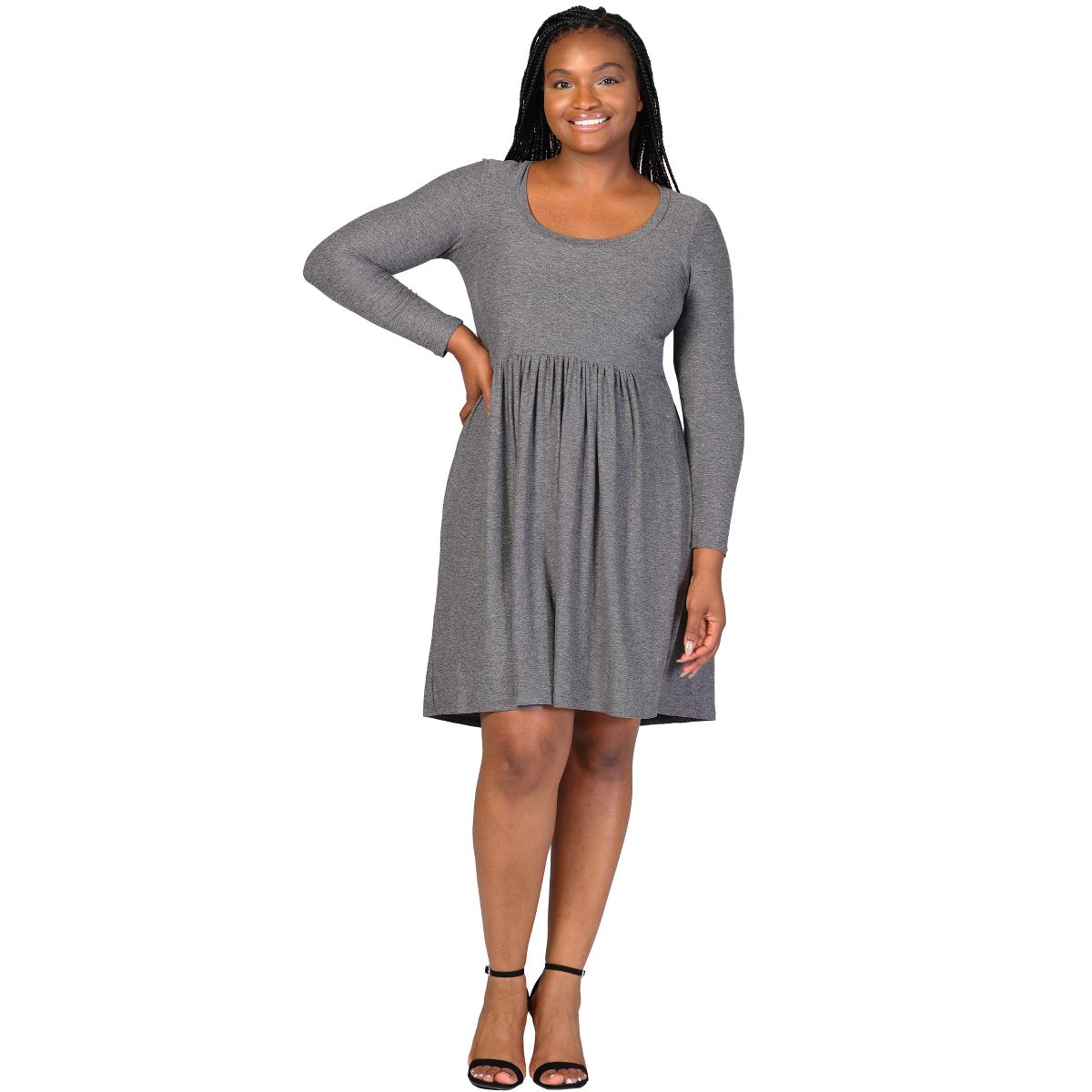 Plus Size Long Sleeve Babydoll Knee Length Dress - 24seven Comfort Apparel™ - thumbnail 6