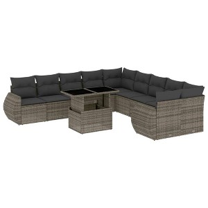 vidaXL 11 Piece Patio Sofa Set with Cushions - Gray Poly Rattan - 1 of 4