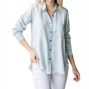 Women's Long Sleeve Button Up Tencel Shirt - Veveret - 1 of 3