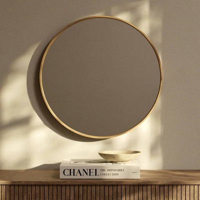 Natural Pine Wood Round Wall Mirror
