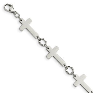 Black Bow Jewelry Polished Stainless Steel Sideways Cross Link Bracelet, 8 Inch - 1 of 4