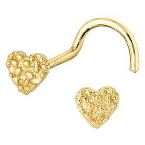 Jewelry Avalanche Solid 14K Yellow Gold Nugget Heart Nose Screw Stud, 22G Screw Nose Ring Stud - 1 of 4