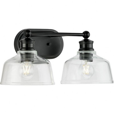 Progress Lighting Singleton 2-Light Vanity Fixture, Steel, Matte Black, Clear Glass Shades
