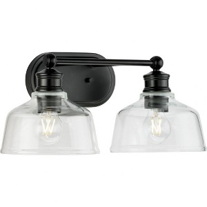 Progress Lighting Singleton 2-Light Vanity Fixture, Steel, Matte Black, Clear Glass Shades - 1 of 3