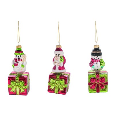 Transpac Glass 4 in. Multicolor Christmas Nostalgic Present Character Ornament Set of 3