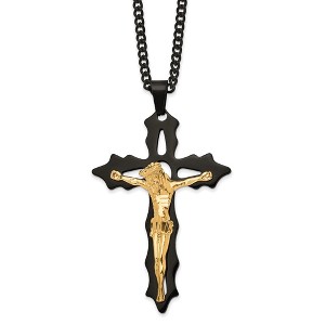 Black Bow Jewelry Stainless Steel Black & Gold Tone Plated XL Crucifix Necklace, 24 Inch - 1 of 3