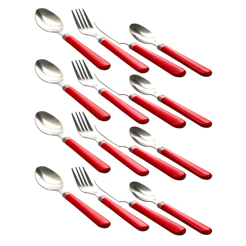 Gibson Sensations II 16 Piece Stainless Steel Flatware Set with Red Handles and Chrome Caddy, 3 of 8