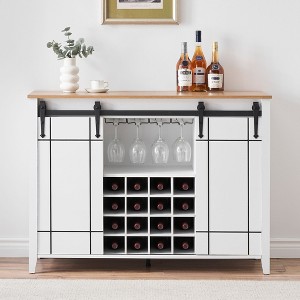 Farmhouse Wine Bar Cabinet with Sliding Barn Door, 47" Kitchen Bar Cabinet with Wine & Glass Rack, Storage Shelves, for Dining Room, Living Room - 1 of 4