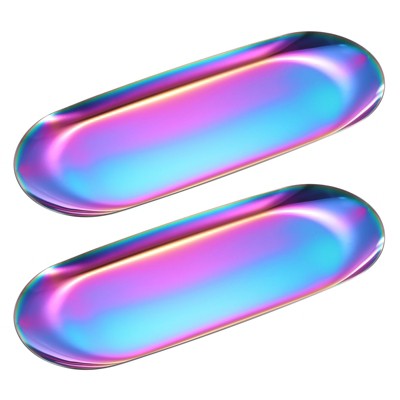 Unique Bargains Stainless Steel Cosmetics Candles Dessert Decorative Trays 2 Pcs