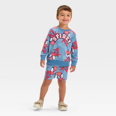 Image of Toddler Boys' Marvel Spider-Man 2pc French Terry Pullover and Shorts Set - Blue 4T