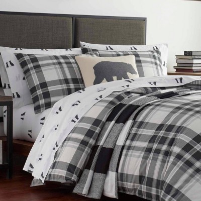 Full White Cotton Reversible Plaid Comforter Set