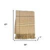 HomeRoots 50" X 67" Stone And White Cotton Blend Woven Plaid Throw Blanket with Fringe - 3 of 4