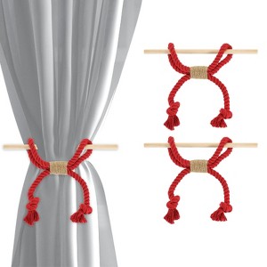 Unique Bargains Cotton Hand-Woven Decorative Tassel Curtain Tiebacks with Wood Club - 1 of 4