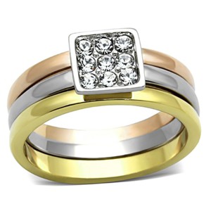 Slickblue Tri-Tone Stainless Steel Ring for Women with Clear Synthetic Crystal – size 5-10 - 1 of 4