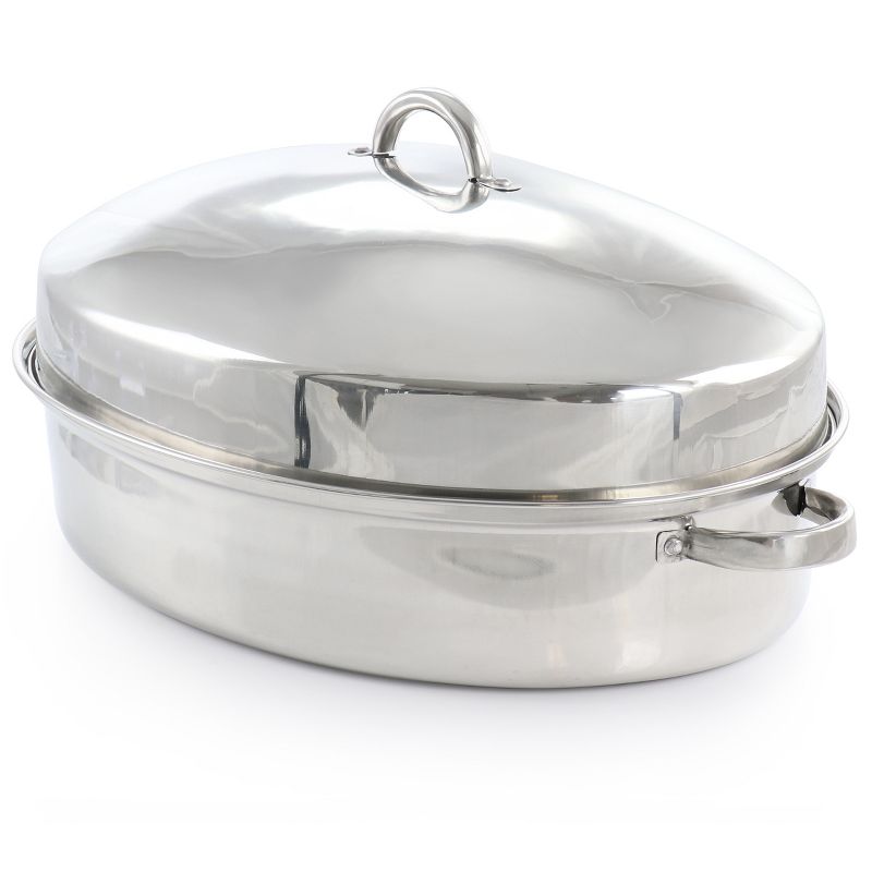 Gibson Home Hutchinson 18 Inch Oval Stainless Steel Roaster with Rack, 2 of 6