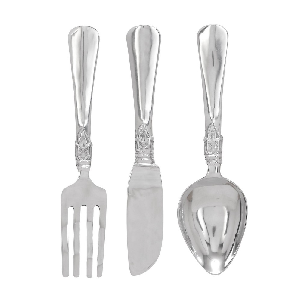 Photos - Other Appliances 7" x 23" Set of 3 Aluminum Utensils Knife, Spoon and Fork Wall Decors Silv