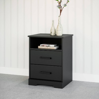 Rustic Black 2-Drawer Nightstand with Open Shelf