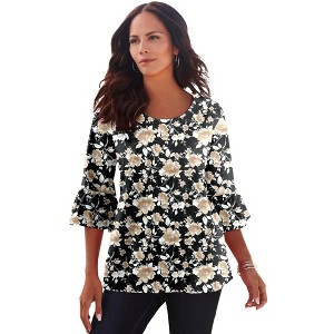 Roaman's Women's Plus Size Bell Sleeve Ultimate Tee - 1 of 4