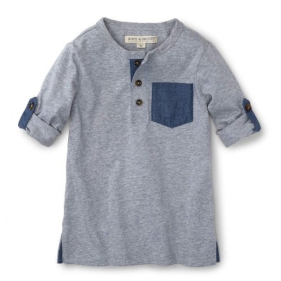 Hope & Henry Boys' Henley Pocket Tee with Rolled Sleeves, Kids