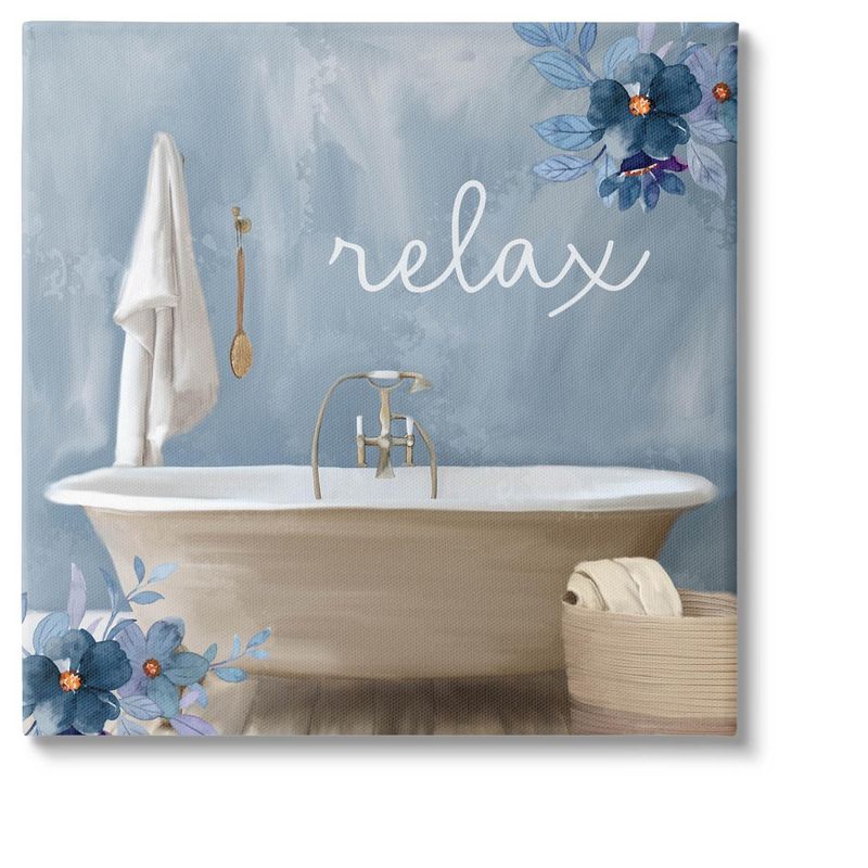 Stupell Industries Blue Floral Relax Bathroom Scene Canvas Wall Art, 1 of 6