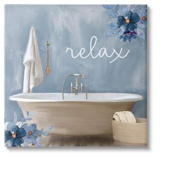 Stupell Industries Blue Floral Relax Bathroom Scene Canvas Wall Art