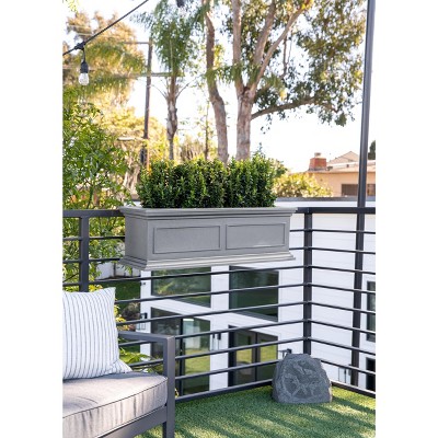 Brixton Estate-Inspired 36" Gray Polypropylene Railing Planter, 2-Pack