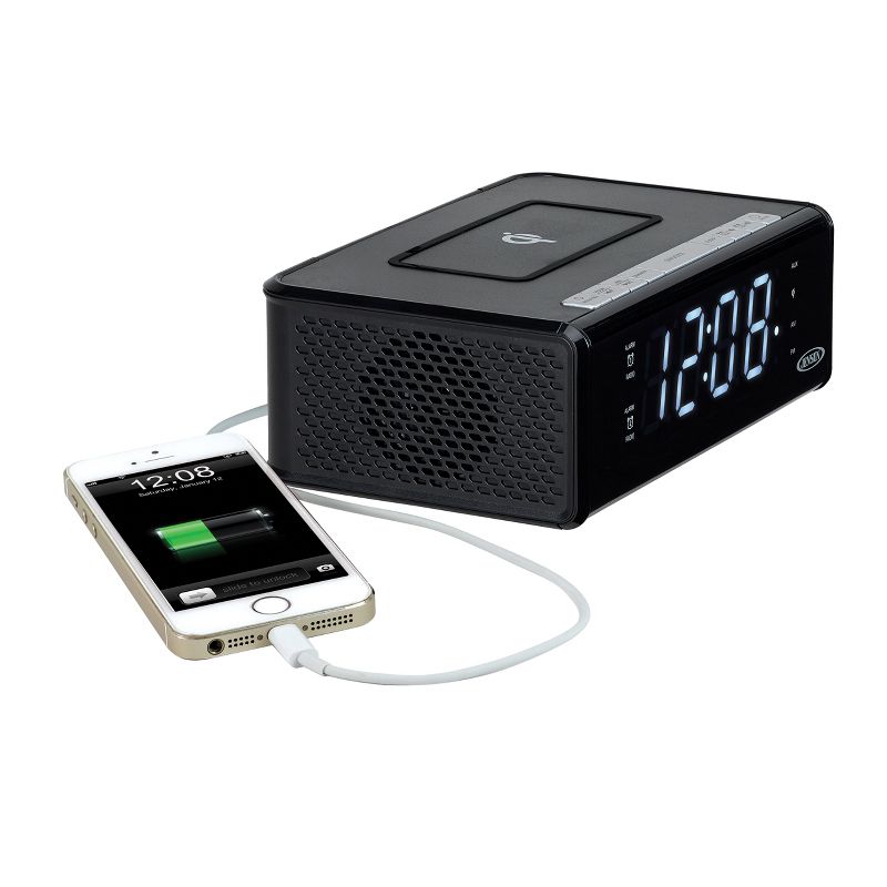 JENSEN QiCR-200 AM/FM Digital Dual Alarm Clock Radio with Wireless Qi Charging, 5 of 7