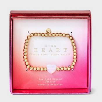 14K Gold Dipped Heart Stone Beaded Stretch Bracelet - A New Day™