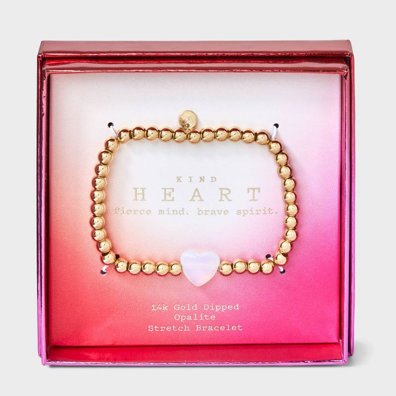 14K Gold Dipped Heart Stone Beaded Stretch Bracelet - A New Day™, 1 of 8