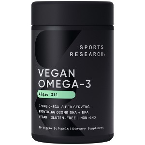 Sports Research Vegan Omega-3, 60 Veggie Softgels - 1 of 4
