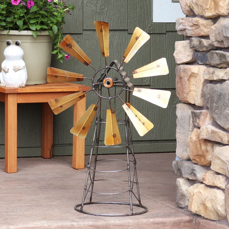 Sunnydaze Golden Metal Windmill Outdoor Garden Art Statue - 26 in., 2 of 10