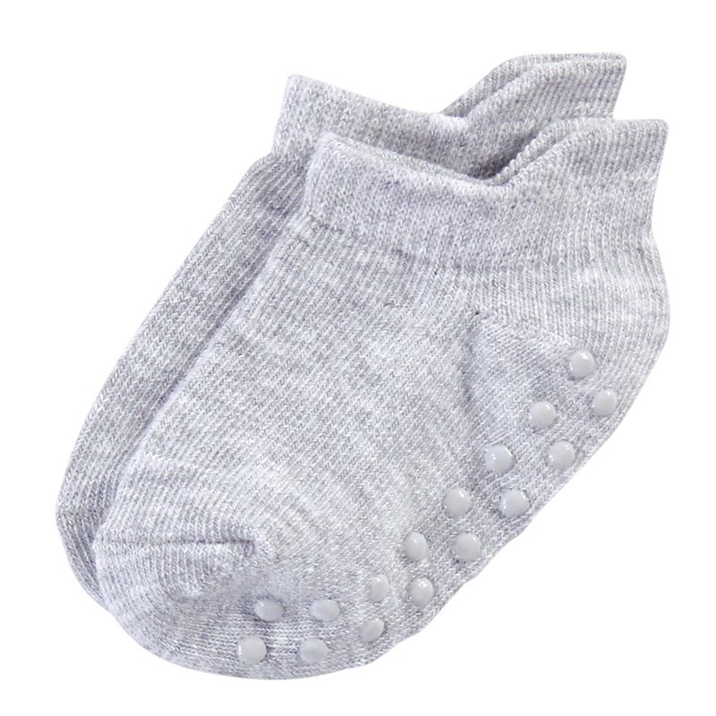 Touched by Nature Baby and Toddler Boy Organic Cotton Socks with Non-Skid Gripper for Fall Resistance, Solid Black Gray, 5 of 7