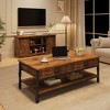 Coffee Table with Drawers 41" Large Center Table with Storage Rectangular Cocktail Table Tables Retro Living Room Table Vintage Tea Table,Brown - 4 of 4