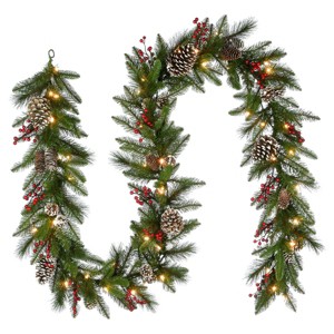 National Tree Company Pre-Lit Artificial Christmas Garland, Green, Snowy Green, White Lights, With Pine Cones, Berry Clusters, Plug In,6 Feet - 1 of 4