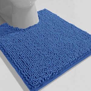 Home Mart Goods Blue Soft Cozy Plush Chenille Contour Bath Mat Bathroom Rug - 1 of 3