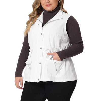 Agnes Orinda Women's Plus Size Casual Cargo Pockets Drawstring Waist Utility Sleeveless Scrub Vests