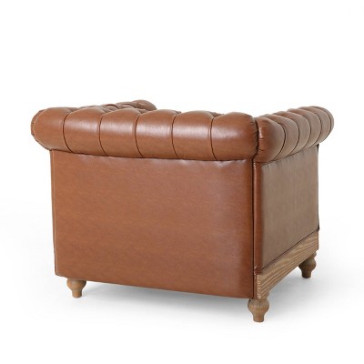 Cognac Brown Chesterfield Faux Leather Club Chair with Nailhead Trim