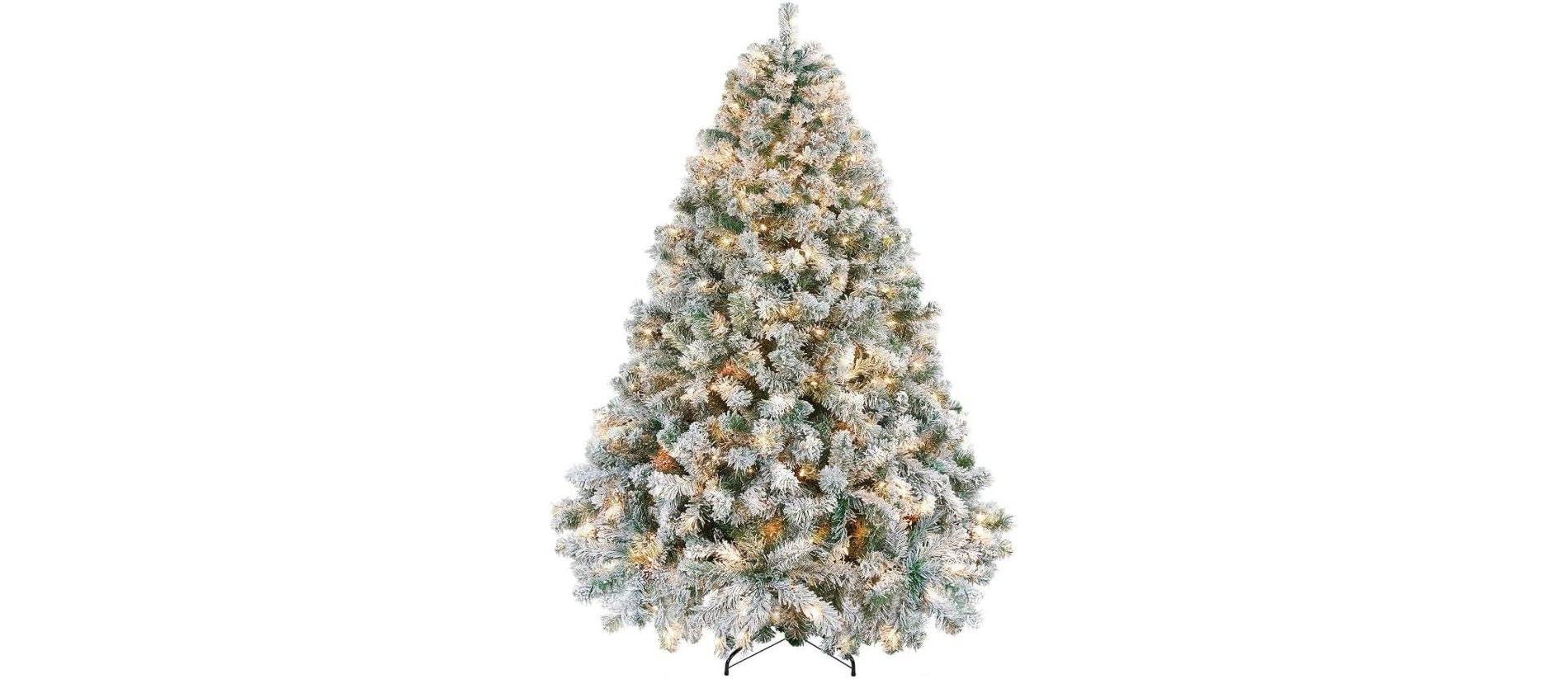7.5 FEET Artificial Full Body Shaped Christmas Tree,Snow Flocked Design Pine Tree,Full Appearance Snowy,Metal Stand,Easy Assembly