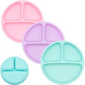 WeeSprout Toddler Plates, Silicone Divided Dishes for Toddlers and Kids, BPA-Free, 3 Pack - 1 of 4