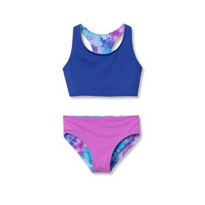 Lands' End Kids Chlorine Resistant Reversible Sporty Bikini Swimsuit Set - X-Large - Watercolor Pebbles/Orchid — фото 2