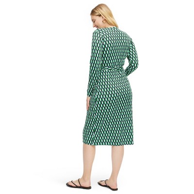 Diane von Furstenberg Women’s Midi Wrap Dress Deep V-Neck Long Sleeve