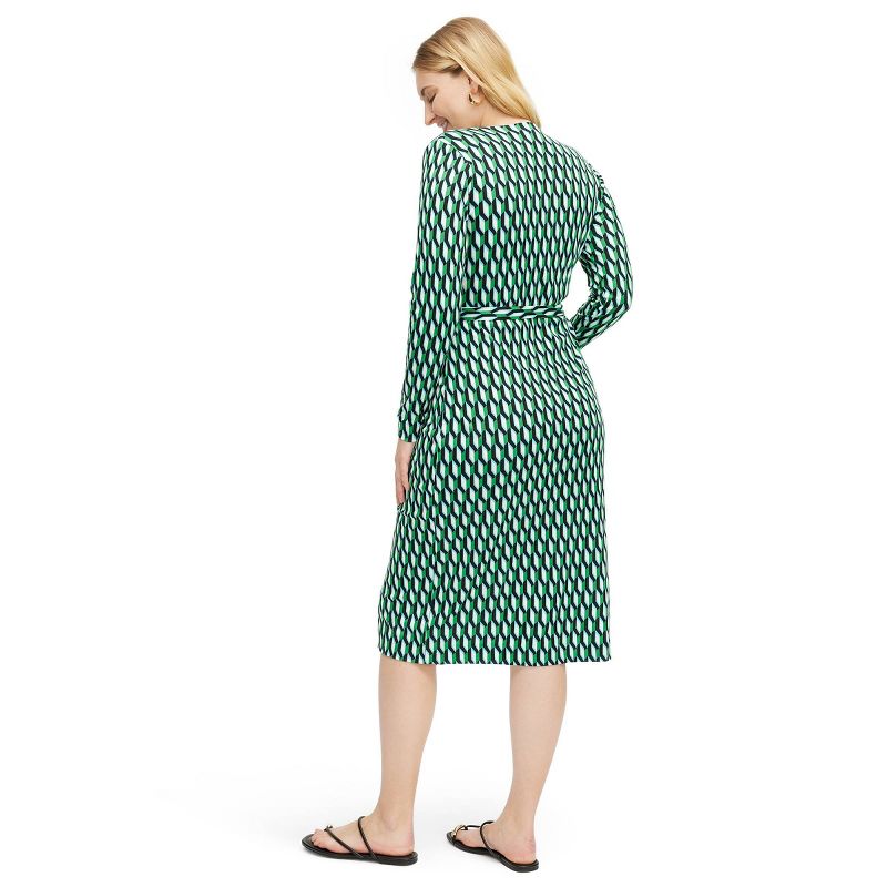 Women's Long Sleeve Midi Arrow Geo Green Wrap Dress - DVF for Target, 3 of 14