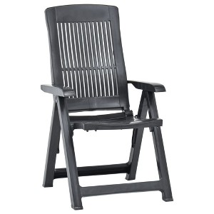 vidaXL Patio Reclining Chairs Set of 2 - Durable Plastic Construction, Space-Saving Design, Adjustable Backrest - Anthracite - 1 of 4
