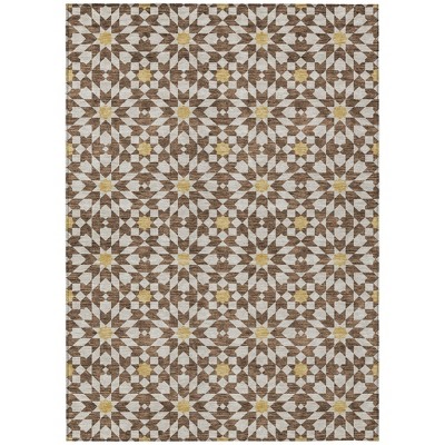 Chocolate Ivory And Gold Floral Medallion Washable Indoor Outdoor Area Rug