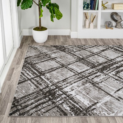 Abstract Linear Black & Gray Synthetic 4'x6' Area Rug