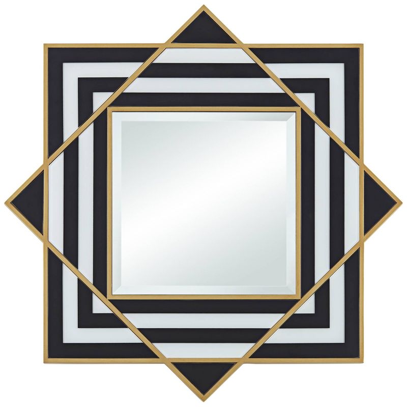 Possini Euro Design Zorra Square Decorative Wall Mirror Modern Glam Black White Gold Wood Frame 36" Wide Bedroom, 1 of 10
