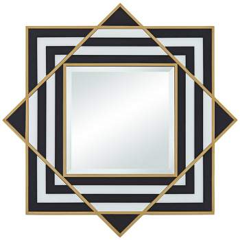 Possini Euro Design Zorra Square Decorative Wall Mirror Modern Glam Black White Gold Wood Frame 36" Wide Bedroom