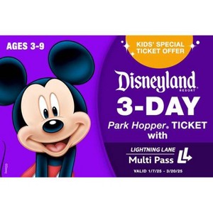 DISNEYLAND 3 DAY PARK HOPPER SPECIAL KIDS TICKET WITH LIGHTNING LANE MULTI PASS AGES 3-9 $336 - 1 of 1