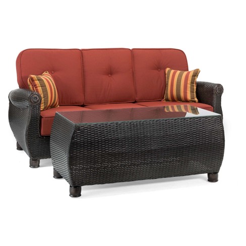 La Z Boy Outdoor Breckenridge 2pc Wicker Sofa And Coffee Table Set With Sunbrella Meredian Brick Cushion Target - The Brick Outdoor Patio Furniture