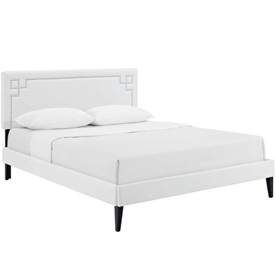 Modway Ruthie Queen Vinyl Platform Bed with Squared Tapered Legs - White